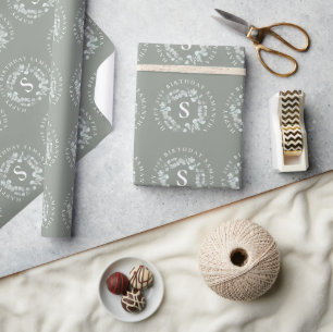Eucalyptus Initial Namn Lycklig 21:a födelsedag Presentpapper