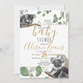 Eucalyptus Koalas guld glitter Baby Shower Meddelande