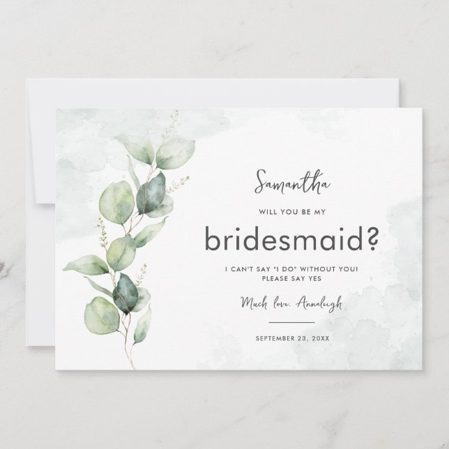 Eucalyptus kommer du att bli mitt Bridesmaid Frier Inbjudningar (Framsida)