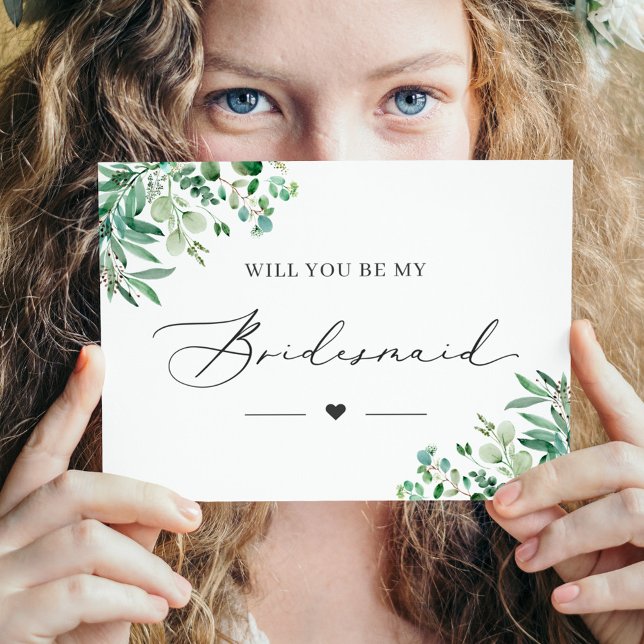 Eucalyptus kommer du att bli mitt Bridesmaid-kort Vykort (Show your love to your bridesmaids with this card and make them feel truly special.)