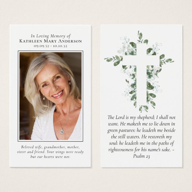 Eucalyptus Kor Memorial Prayer Card Visitkort (Framsida & baksida)