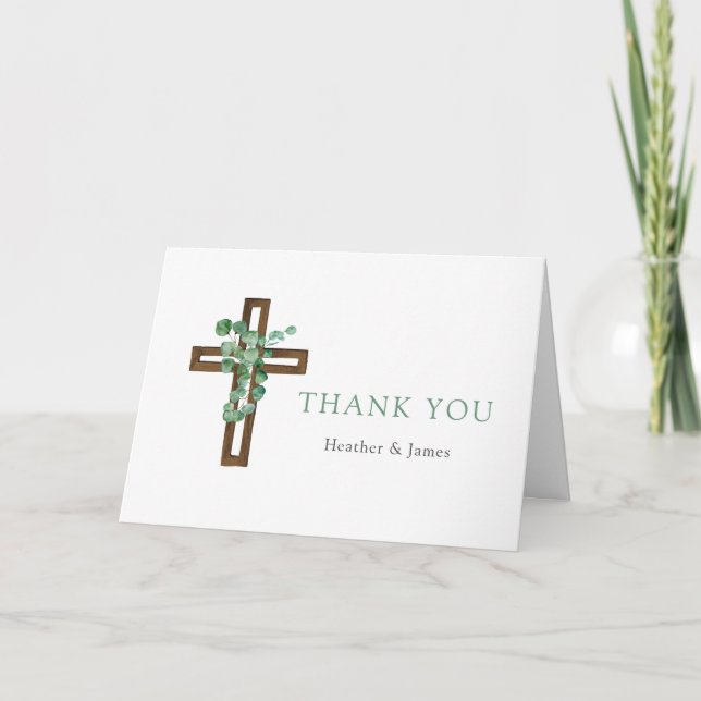 Eucalyptus Kor Modern baptism i uppfälld Tack (Framsida)