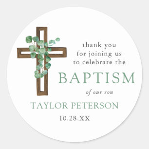 Eucalyptus Kor Modern Baptism-Tack för Runt Klistermärke