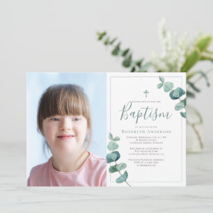 Eucalyptus Kor Photo Baptism i vattenfärg Inbjudningar