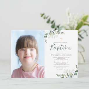 Eucalyptus Kor Photo Baptism i vattenfärg Inbjudningar