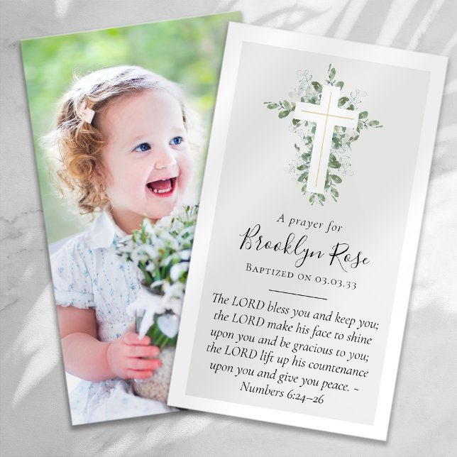 Eucalyptus Kor Photo Baptism Prayer Card (Skapare uppladdad)