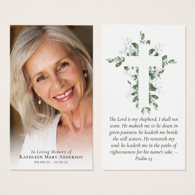 Eucalyptus Kor Photo Memorial Prayer Card Visitkort (Framsida & baksida)