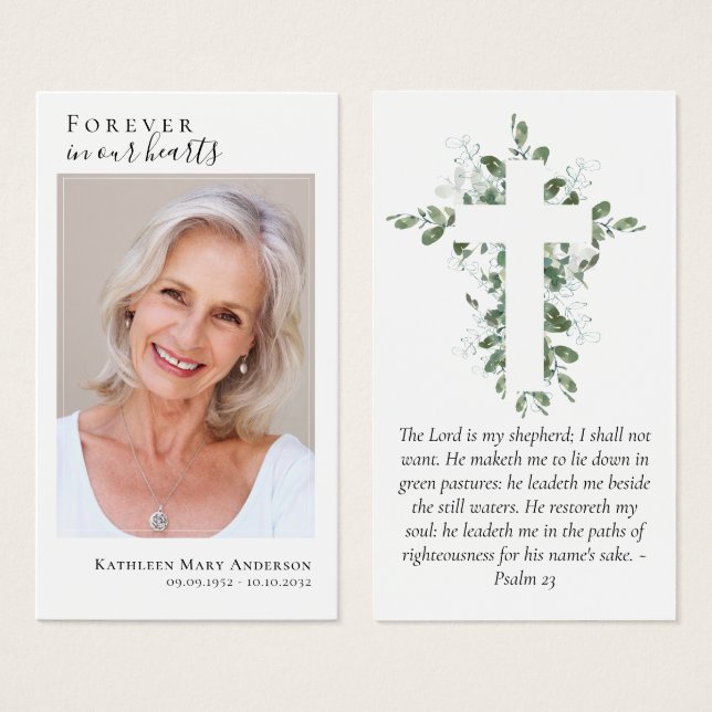 Eucalyptus Kor Photo Memorial Prayer Card Visitkort (Framsida & baksida)