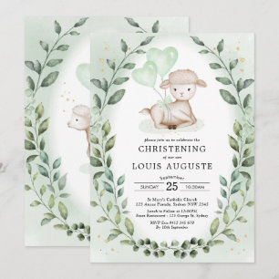 Eucalyptus Lamb Baby Sheep Christening Baptism Inbjudningar