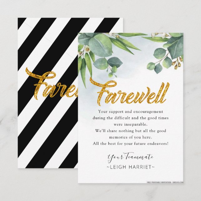 Eucalyptus Lämnande Coworking farewell-kort Tack Kort (Fram/baksida)