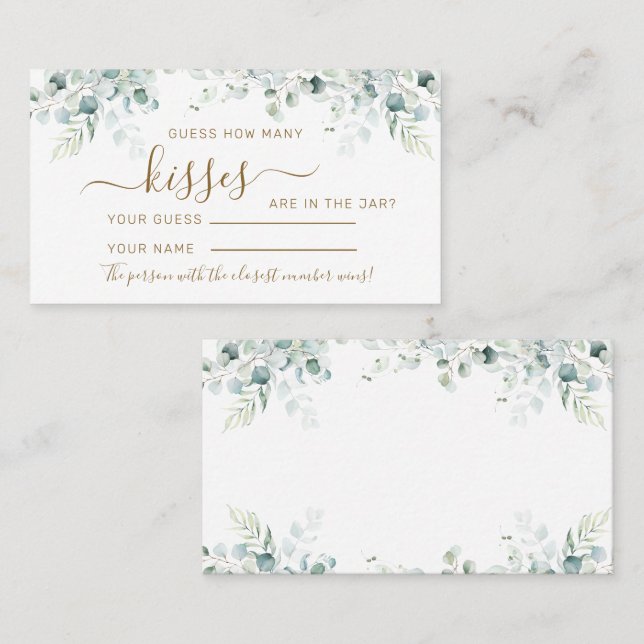 Eucalyptus Lämnar hur många Kisses Shower-spelkort Placeringskort (Fram/baksida)