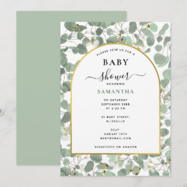 Eucalyptus Lämnar Kön Neutral Guld Baby Shower Inbjudningar