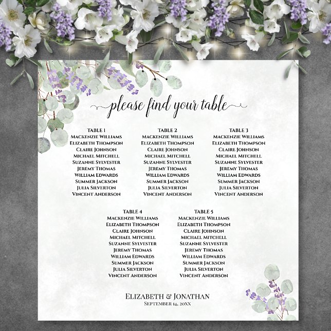 Eucalyptus Lavender Bord 5 Bröllop Poster (In Situ on Wall with Decor)