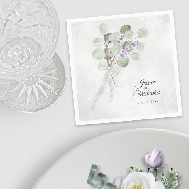 Eucalyptus & Lavender Bouquet Elegant bröllop Pappersservett (In Situ with Plate)