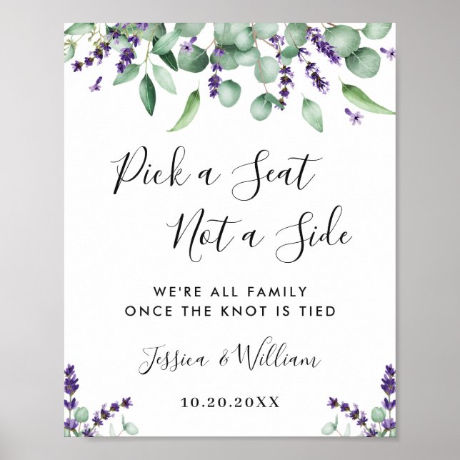 Eucalyptus Lavender Bröllop Ceremony Seating Poster (Framsidan)