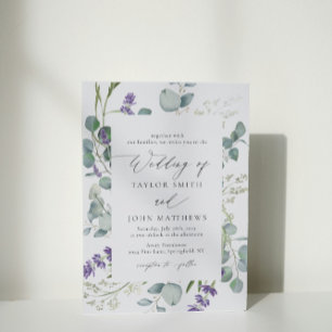 Eucalyptus Lavender Calligraphy Bröllop Inbjudningar
