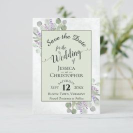 Eucalyptus & Lavender Calligraphy Grönt Bröllop Spara Datumet
