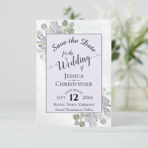 Eucalyptus & Lavender Calligraphy Lila Bröllop Spara Datumet