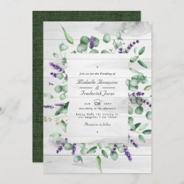 Eucalyptus Lavender Rustic Land QR Code Bröllop Inbjudningar