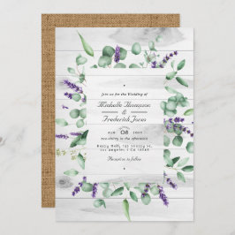 Eucalyptus Lavender Rustic Land QR Code Bröllop Inbjudningar