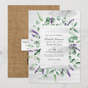 Eucalyptus Lavender Rustic Land QR Code Bröllop Inbjudningar