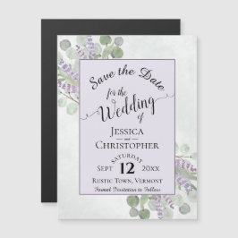 Eucalyptus & Lavender Rustic Lila Spara datum Magnetisk Inbjudningskort