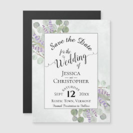 Eucalyptus & Lavender Rustic White Spara datum Magnetisk Inbjudningskort