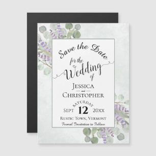 Eucalyptus & Lavender Rustic White Spara datum Magnetisk Inbjudningskort