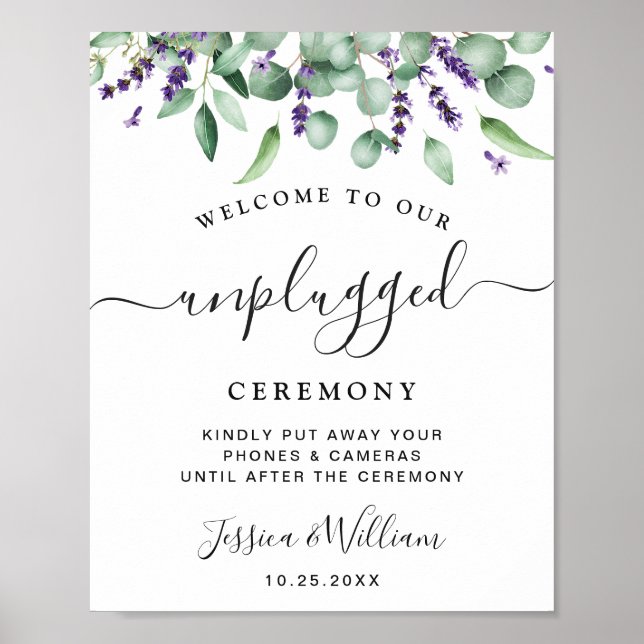 Eucalyptus Lavender Unplugged Bröllop Ceremony Poster (Framsidan)