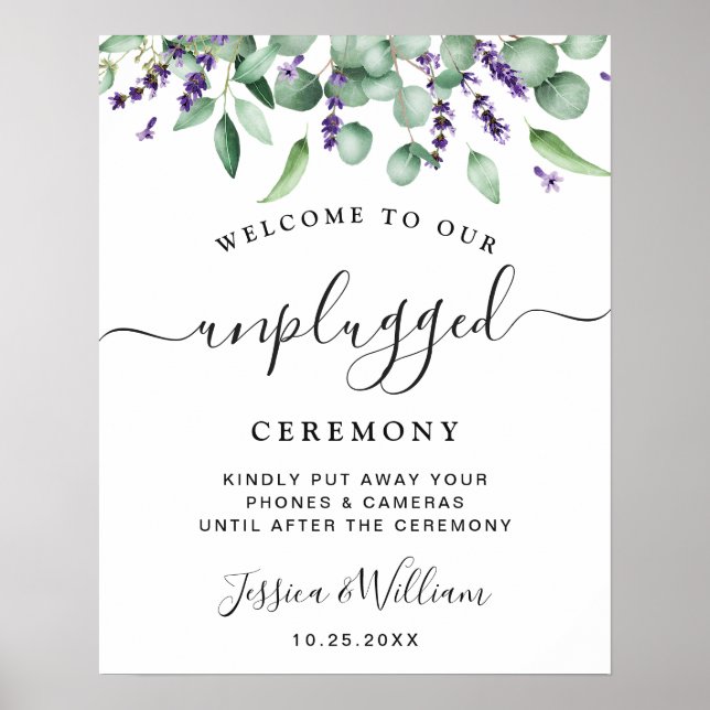 Eucalyptus Lavender Unplugged Bröllop Ceremony Poster (Framsidan)