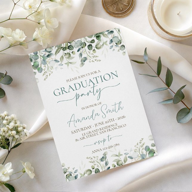 Eucalyptus Leaf Border Graduation Invite Inbjudningar (Skapare uppladdad)