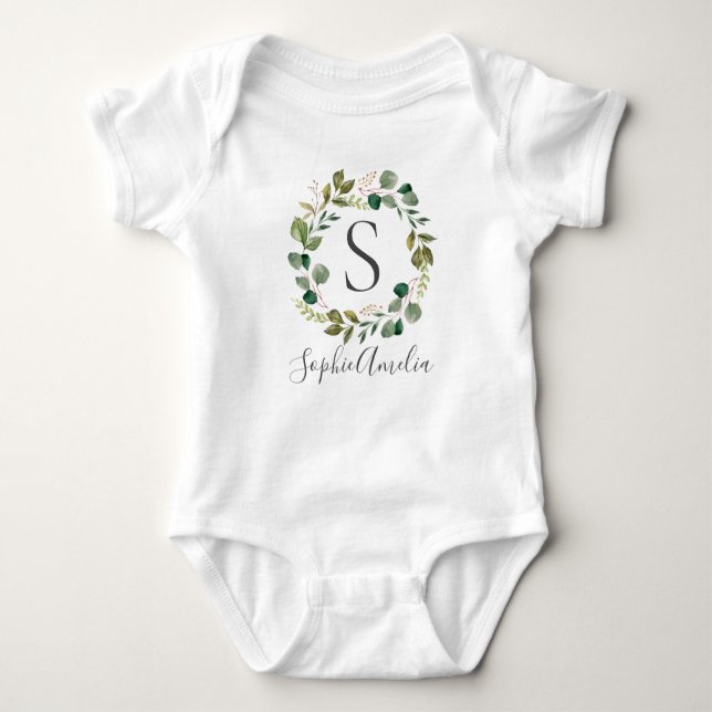 Eucalyptus Leafy Wand Personlig Baby Namn T Shirt (Framsida)