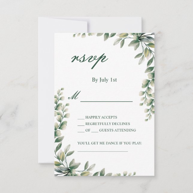 Eucalyptus leaves botanical rsvp wedding card OSA kort (Framsida)