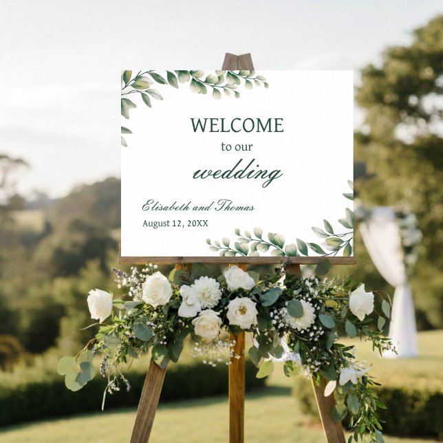 Eucalyptus Leaves Elegant Wedding Welcome Sign Poster (Skapare uppladdad)