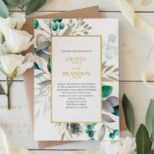 Eucalyptus Leaves & Gold Frame Watercolor Wedding