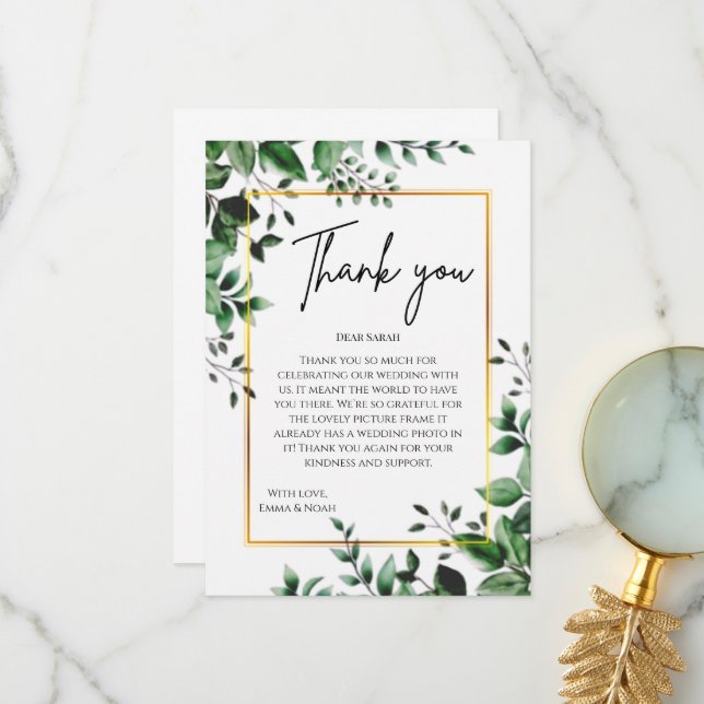 Eucalyptus Leaves Gold Frame Wedding Thank You Tack Kort (Fram/Back In Situ)