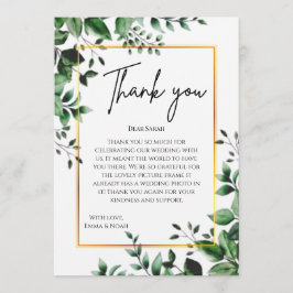 Eucalyptus Leaves Gold Frame Wedding Thank You Tack Kort