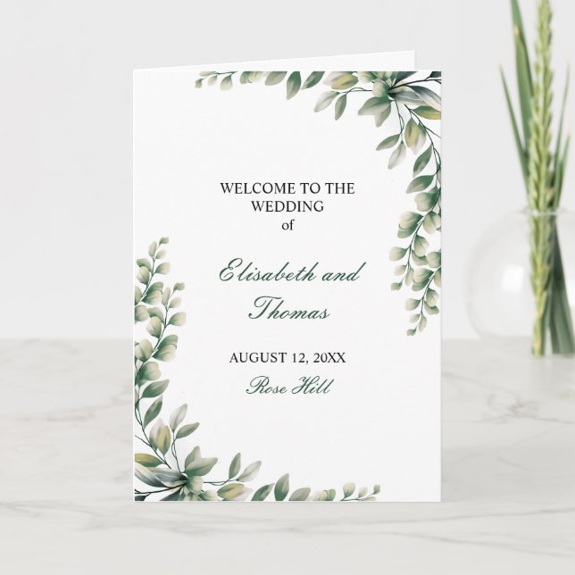 Eucalyptus leaves modern wedding programme  program (Framsida)