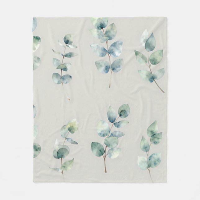 Eucalyptus Leaves Watercolor Pattern Fleecefilt (Framsidan)