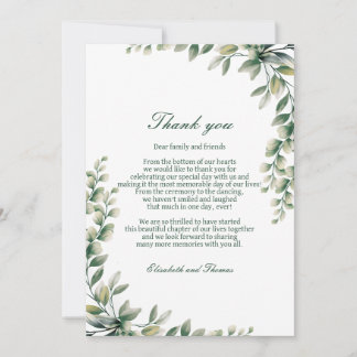Eucalyptus leaves wedding thank you card  tack kort