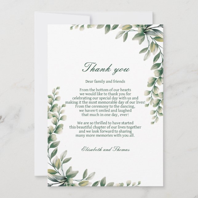 Eucalyptus leaves wedding thank you card  tack kort (Framsida)