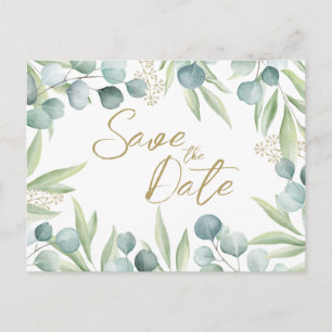 Eucalyptus Light Watercolor Sage Spara datum Inv. Inbjudan Vykort