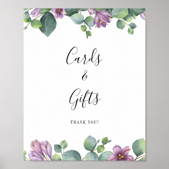 Eucalyptus Lila Grey Cards and Gifts Sign Poster (Framsidan)