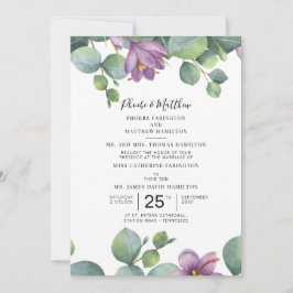 Eucalyptus Lila Grönt Blommigt Succulent Bröllop Inbjudningar