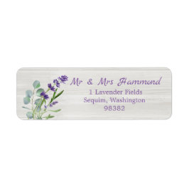 Eucalyptus Lila Lavender Flowers på trä Returadress Etikett