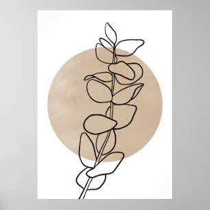 Eucalyptus Line Art Neutralt Färg Modern Poster