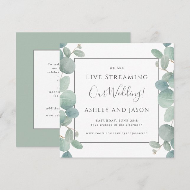 Eucalyptus Live Streaming Bröllop Inbjudningar (Fram/baksida)