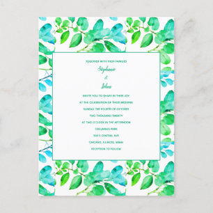 Eucalyptus Löv Art Grönt Teal Dusty Blue Bröllop Vykort