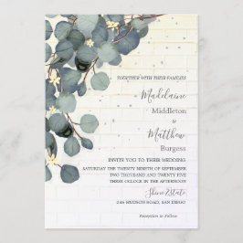 Eucalyptus Löv Blommigt Brick Rustic Bröllop Inbjudningar