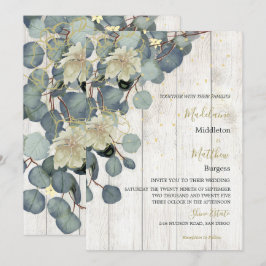 Eucalyptus Löv Blommigt Rustic Wood Guld Bröllop Inbjudningar